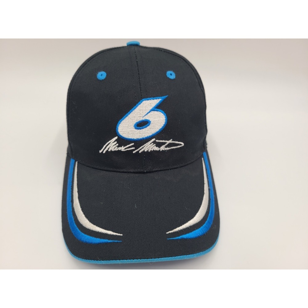 Vintage Mark Martin #6 Adjustable Hat Cap Dad Men Women NASCAR Racing Black Blue